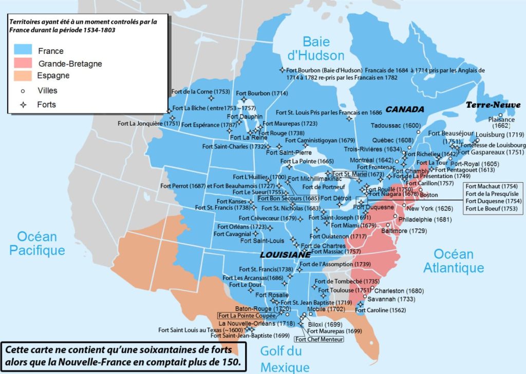 carte de l'Amérique du nord de 1534 à 1803