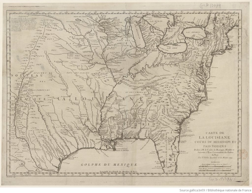 Carte officielle de l'Amérique française vers 1750 de Jacques-Nicolas Bellin
