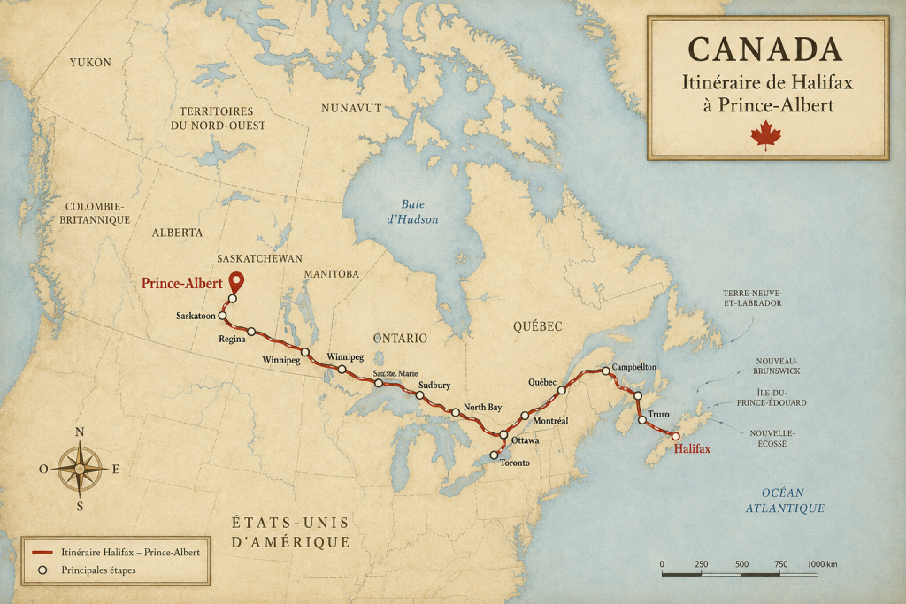 itinéraire de Halifax à Prince-Albert