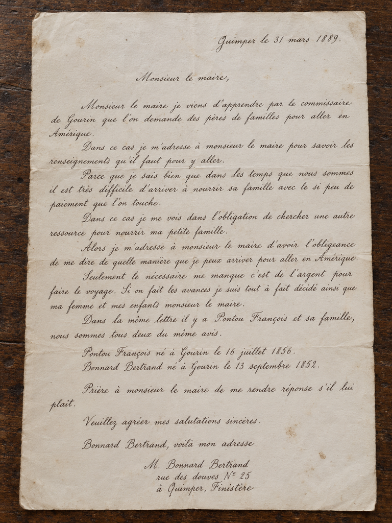 lettre à Monsieur le maire 1889
